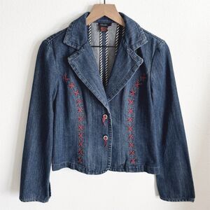 Vtg 90s Corset Seamed Jacket Womens 8 Blue‎ Bling Blazer Denim Cowgirl Festival